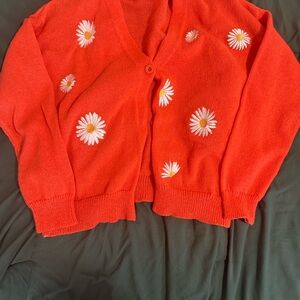 Orange Daisy Embroidered Women's Sweater